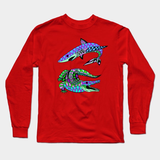 the shark and the crocodile ecopop artpop Long Sleeve T-Shirt by jorge_lebeau